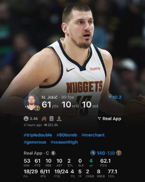 约基奇谈节末压哨三分不计入个人投篮:我对此感到兴奋