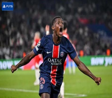 1传1射，欧冠官方：门德斯当选巴黎7-2勒沃库森全场最佳球员