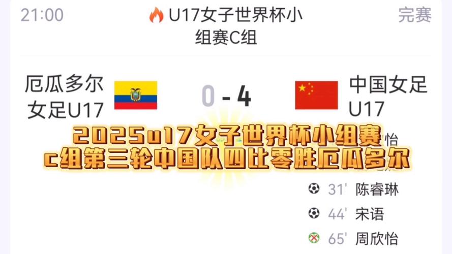 U17女子世界杯C组最终积分榜：中国队2胜1负6分小组第二晋级16强